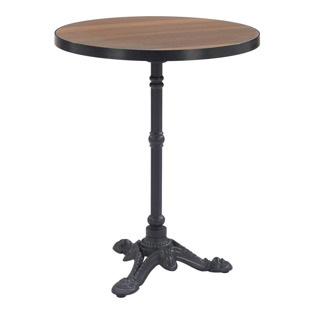 Walnut and Black Wood and Aluminum Indoor Outdoor Pedestal Base Round Top Dining Table