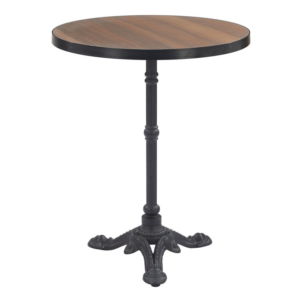 Walnut and Black Wood and Aluminum Indoor Outdoor Pedestal Base Round Top Dining Table