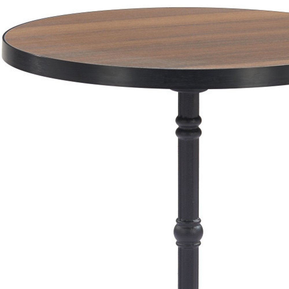 Walnut and Black Wood and Aluminum Indoor Outdoor Pedestal Base Round Top Dining Table