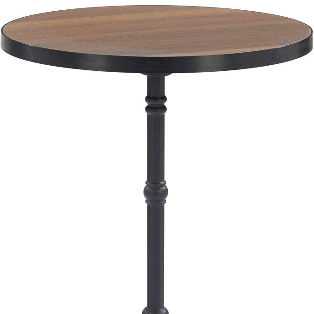 Walnut and Black Wood and Aluminum Indoor Outdoor Pedestal Base Round Top Dining Table
