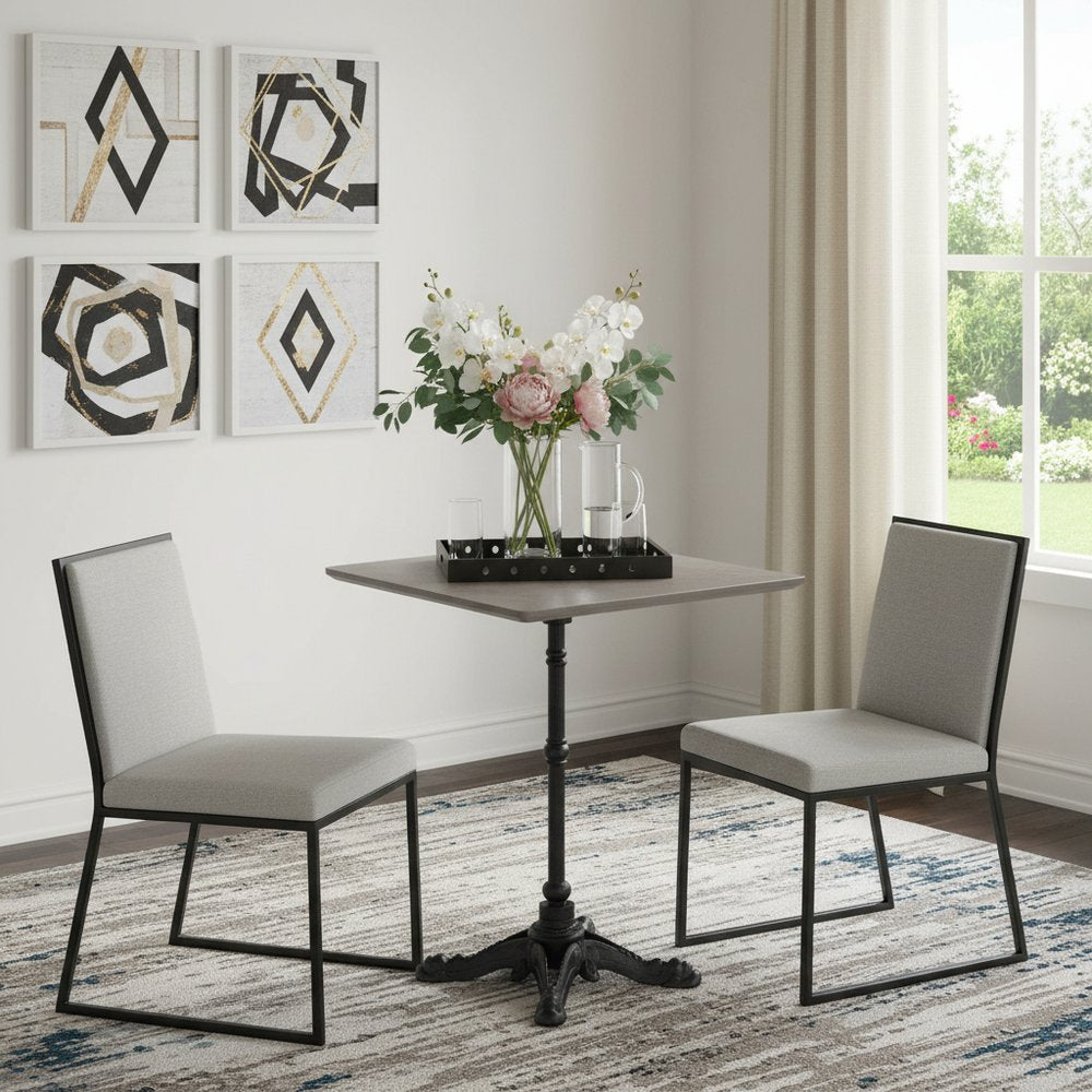 Gray and Black Wood and Aluminum Indoor Outdoor Pedestal Base Round Top Dining Table