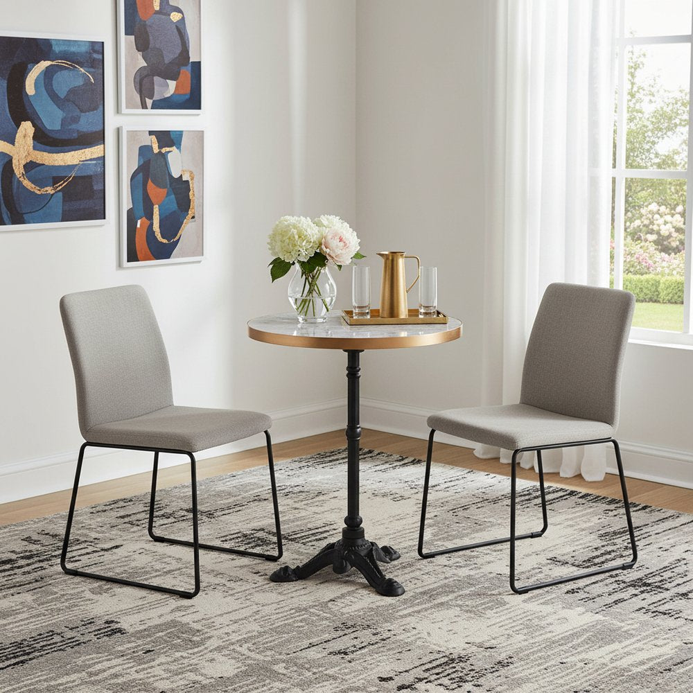 White and Black Wood and Aluminum Indoor Outdoor Pedestal Base Round Top Dining Table