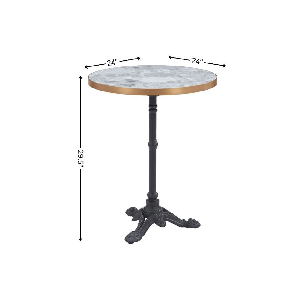 White and Black Wood and Aluminum Indoor Outdoor Pedestal Base Round Top Dining Table