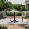 White and Black Wood and Aluminum Indoor Outdoor Pedestal Base Round Top Dining Table