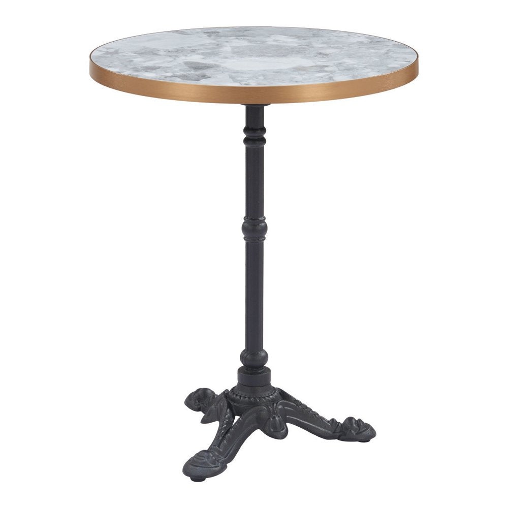 White and Black Wood and Aluminum Indoor Outdoor Pedestal Base Round Top Dining Table