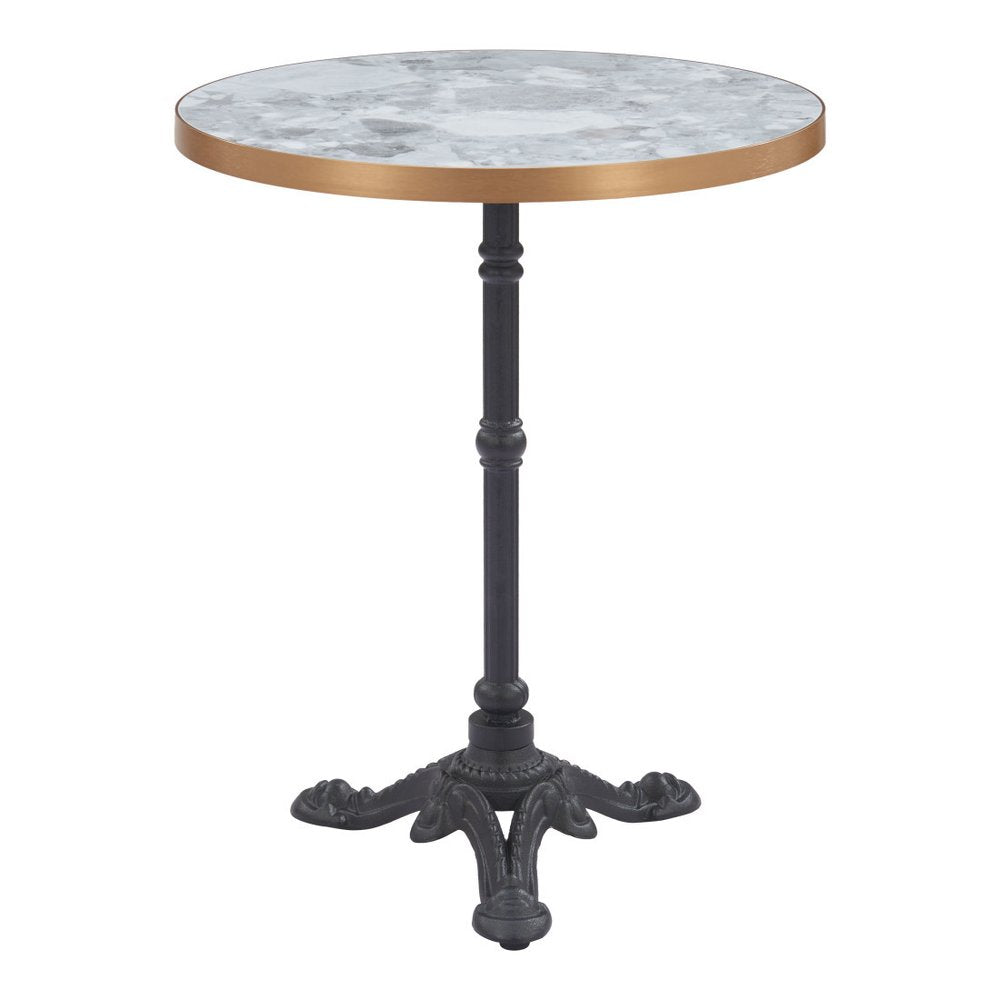 White and Black Wood and Aluminum Indoor Outdoor Pedestal Base Round Top Dining Table
