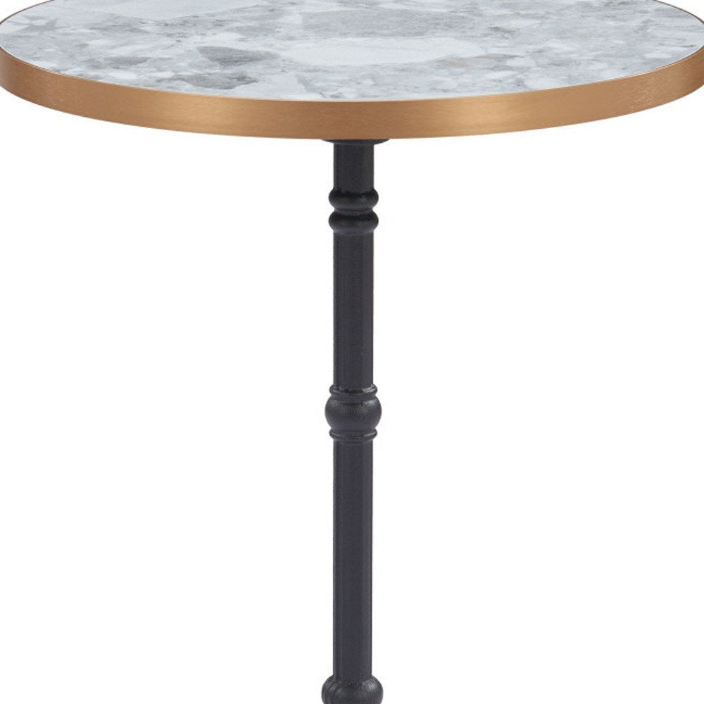 White and Black Wood and Aluminum Indoor Outdoor Pedestal Base Round Top Dining Table