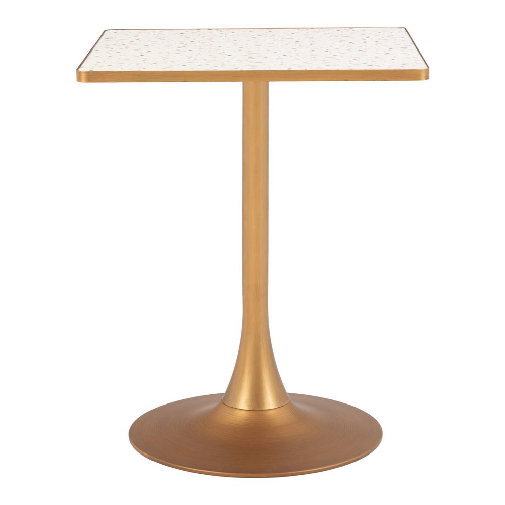 Beige and Gold Wood and Steel Pedestal Base Square Dining Table - 24-inch