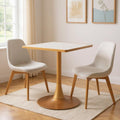 Beige and Gold Wood and Steel Pedestal Base Square Dining Table - 24-inch