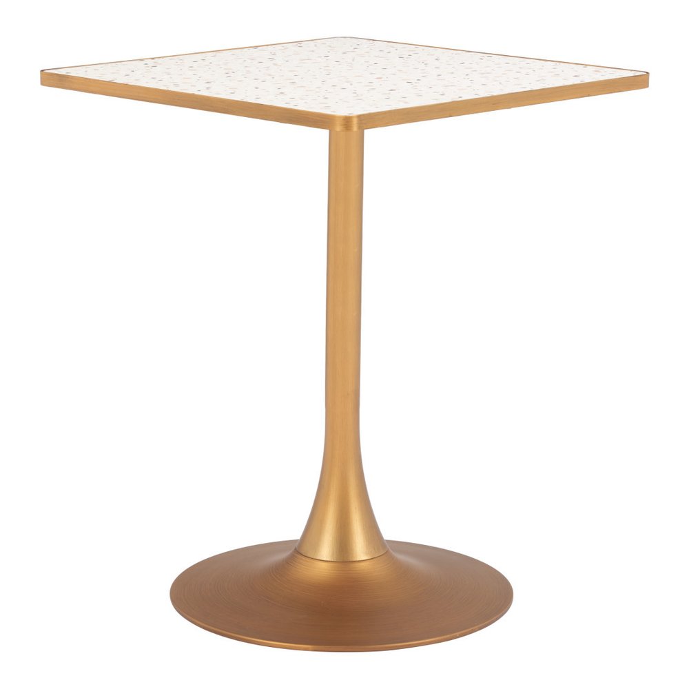 Beige and Gold Wood and Steel Pedestal Base Square Dining Table - 24-inch