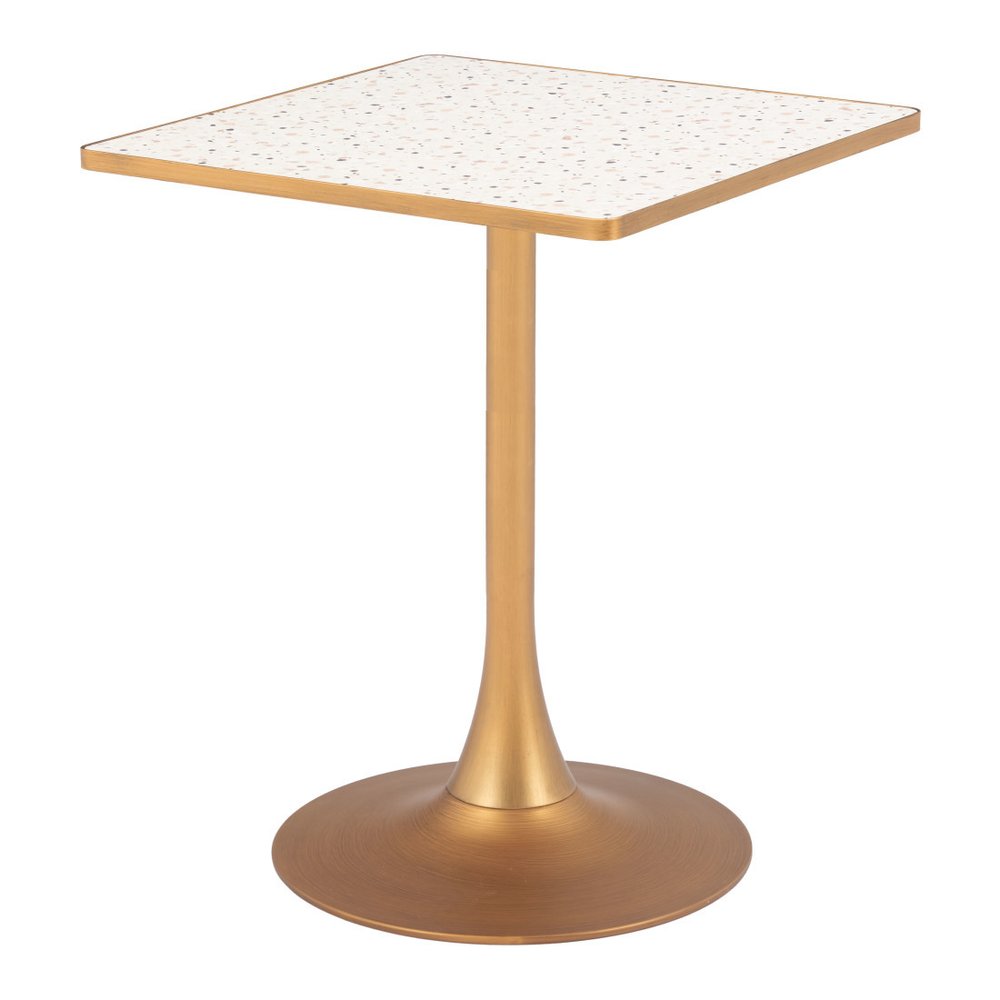 Beige and Gold Wood and Steel Pedestal Base Square Dining Table - 24-inch