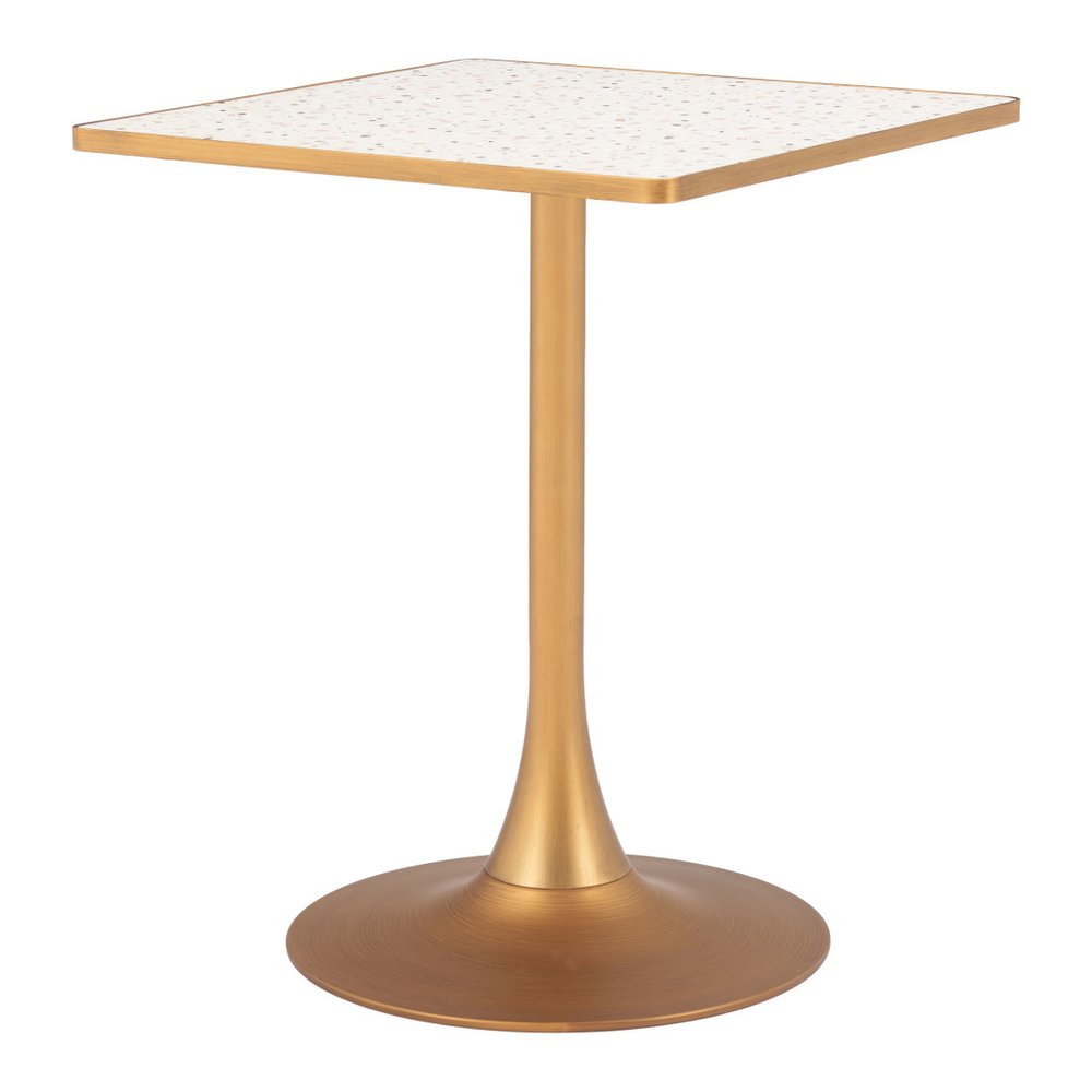 Beige and Gold Wood and Steel Pedestal Base Square Dining Table - 24-inch