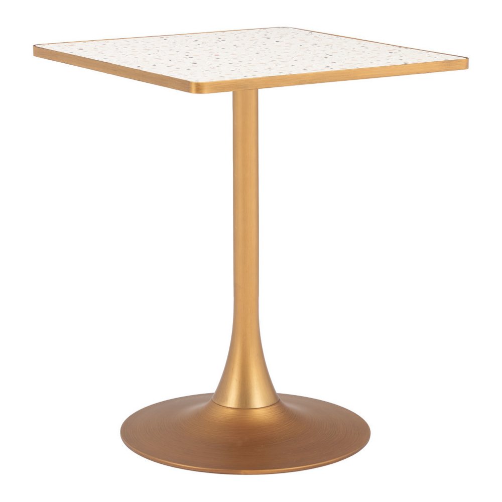 Beige and Gold Wood and Steel Pedestal Base Square Dining Table - 24-inch