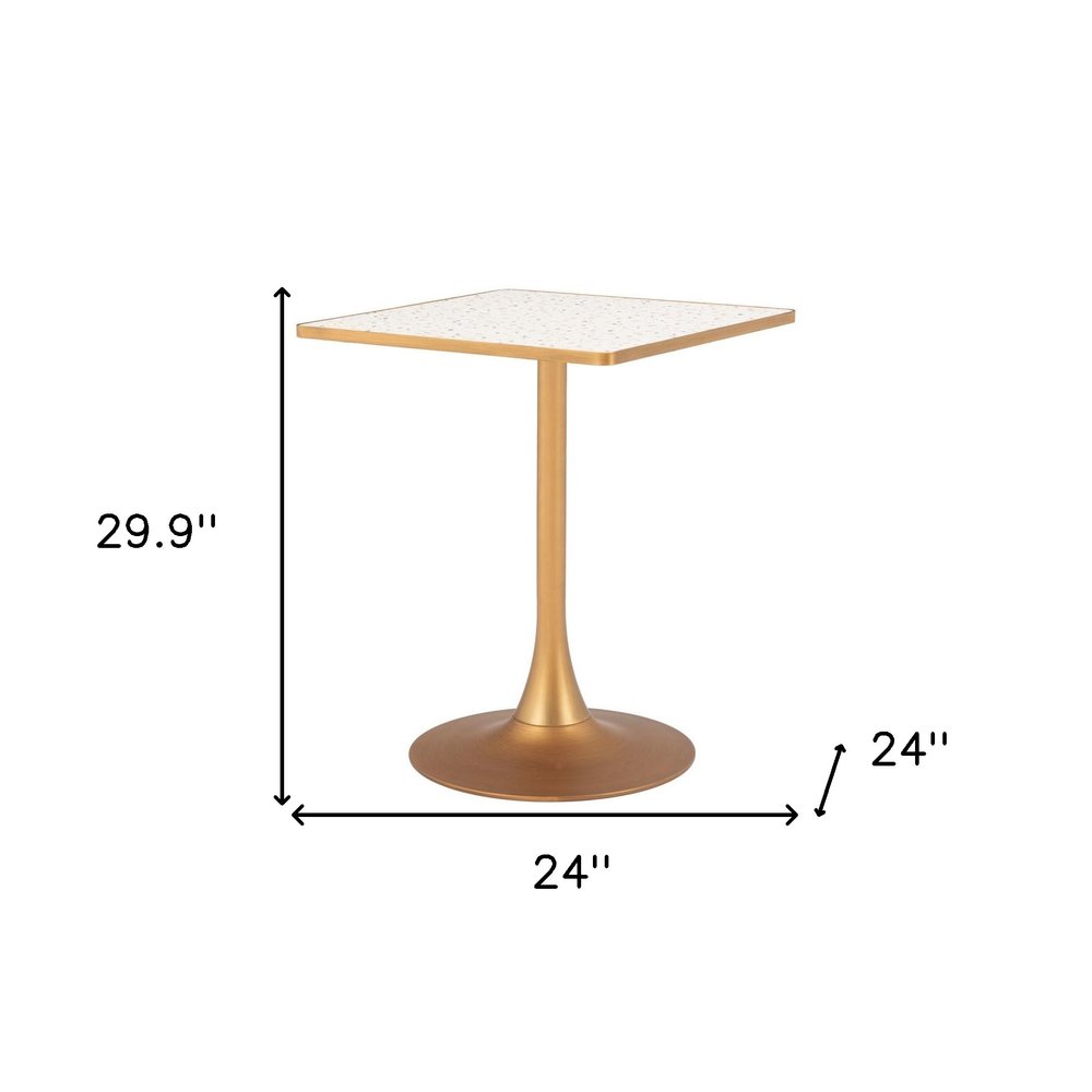 Beige and Gold Wood and Steel Pedestal Base Square Dining Table - 24-inch