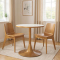Beige and Gold Wood and Steel Pedestal Base Round Top Dining Table - 24-inch
