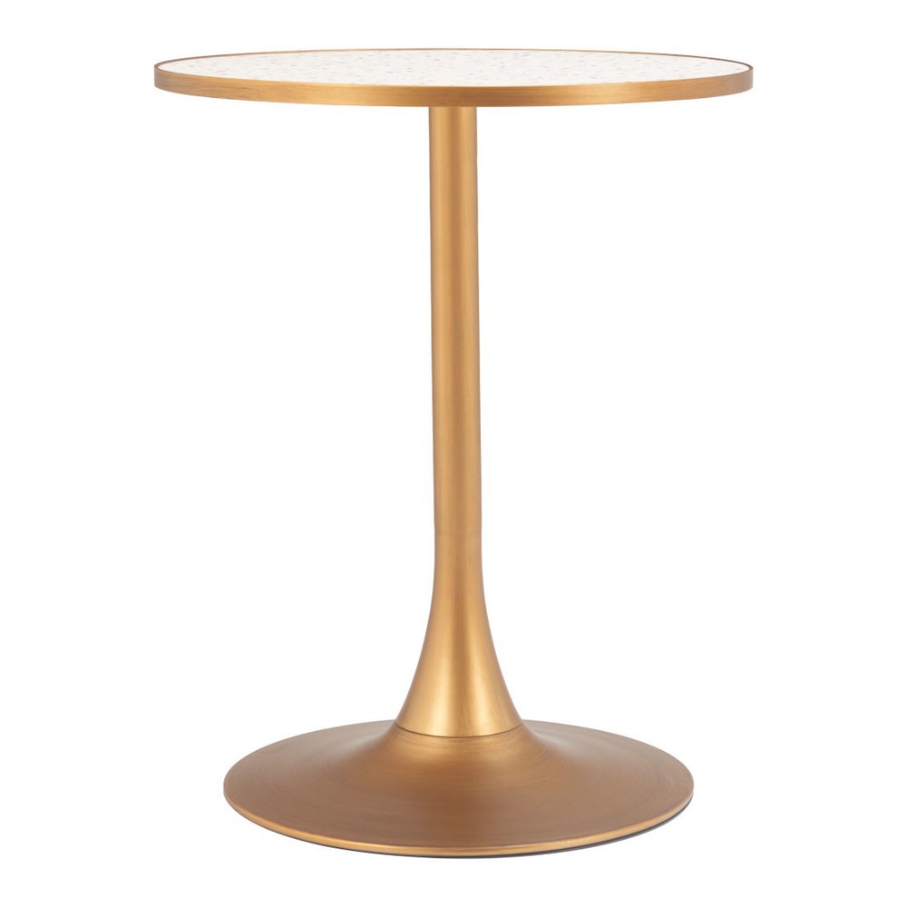 Beige and Gold Wood and Steel Pedestal Base Round Top Dining Table - 24-inch