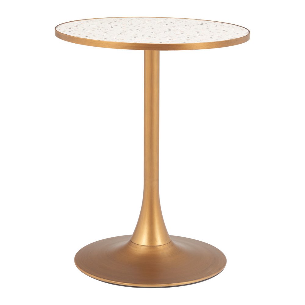 Beige and Gold Wood and Steel Pedestal Base Round Top Dining Table - 24-inch