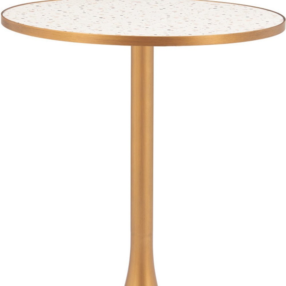 Beige and Gold Wood and Steel Pedestal Base Round Top Dining Table - 24-inch