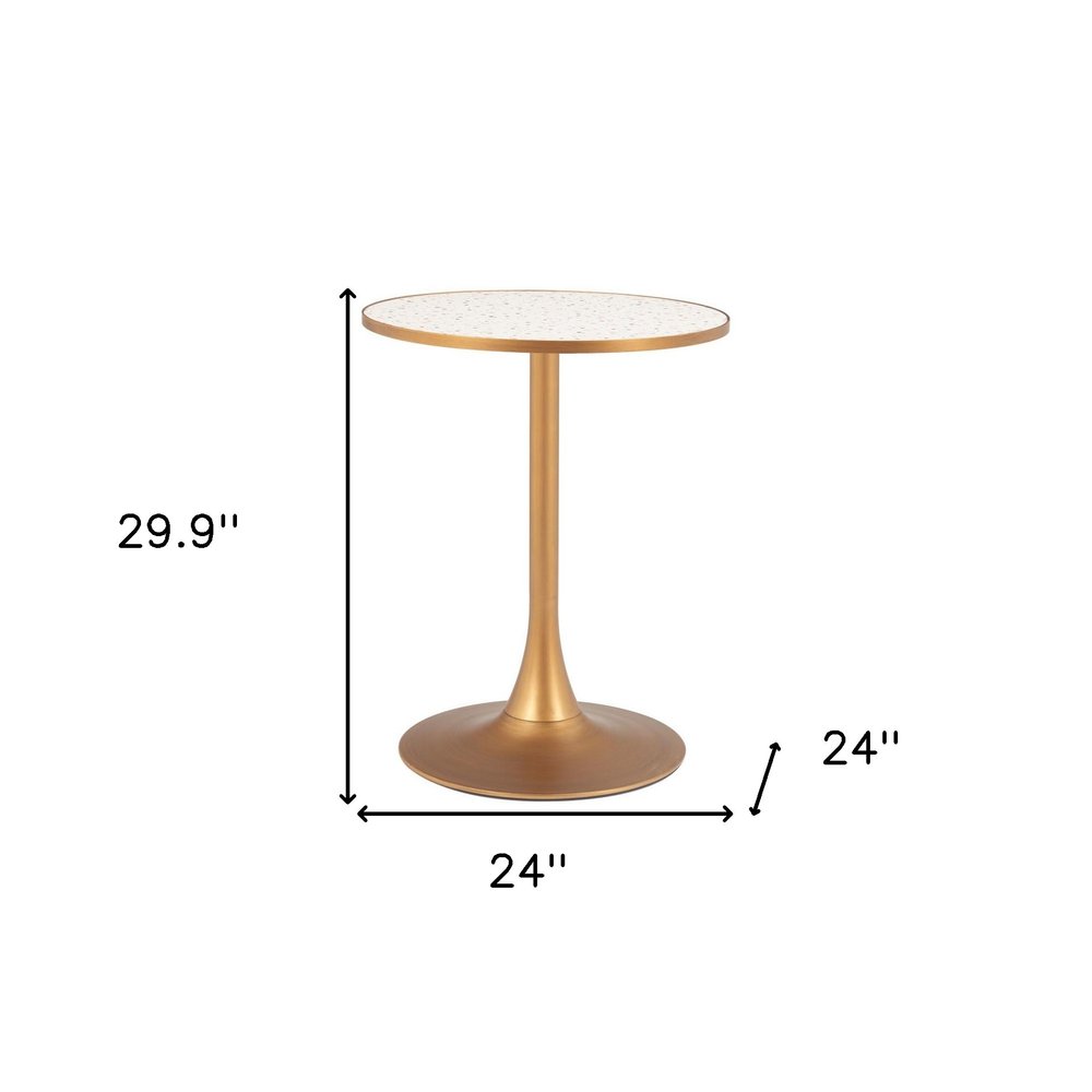 Beige and Gold Wood and Steel Pedestal Base Round Top Dining Table - 24-inch