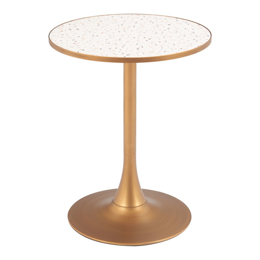 Beige and Gold Wood and Steel Pedestal Base Round Top Dining Table - 24-inch