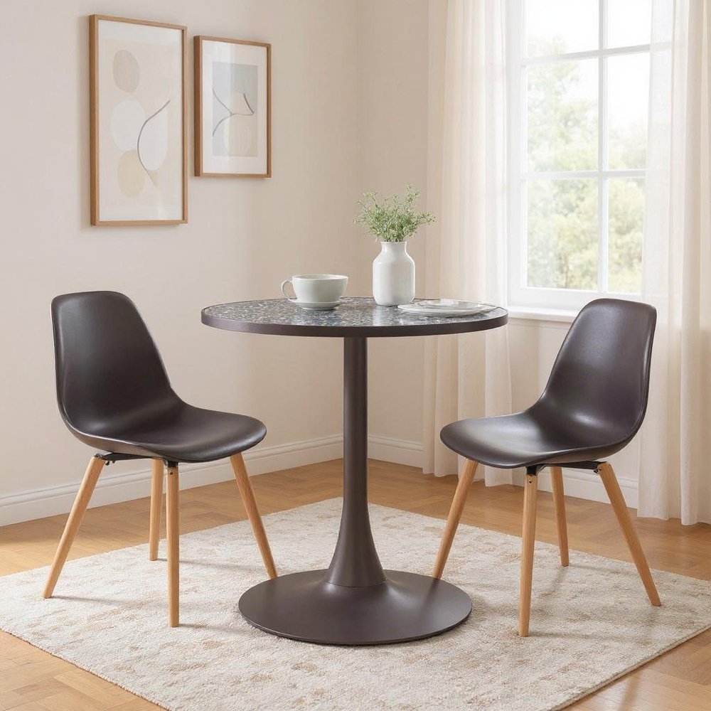 Black and Bronze Wood and Steel Pedestal Base Round Top Dining Table - 24-inch