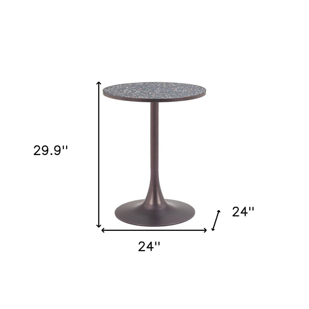 Black and Bronze Wood and Steel Pedestal Base Round Top Dining Table - 24-inch