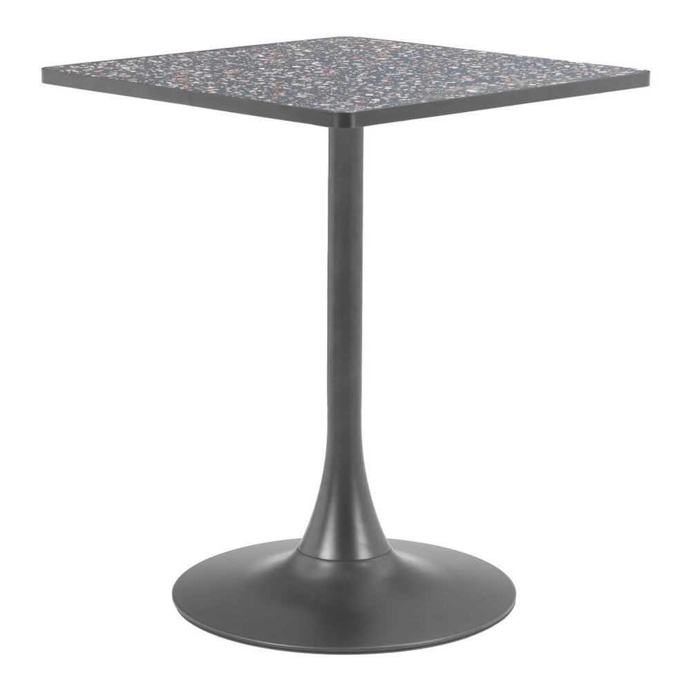 Black Wood and Steel Faux Terrazzo Pedestal Base Square Dining Table - 24-inch
