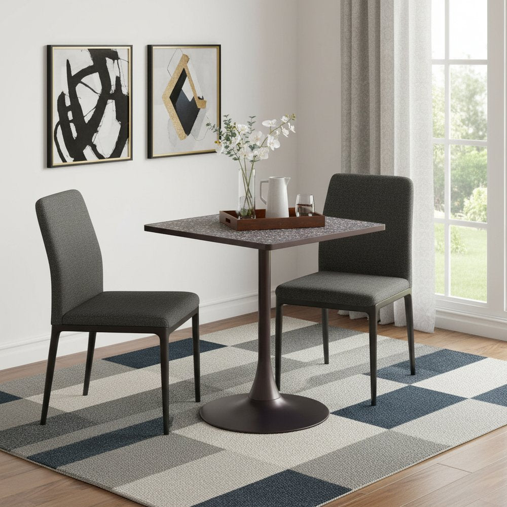 Black Wood and Steel Faux Terrazzo Pedestal Base Square Dining Table - 24-inch