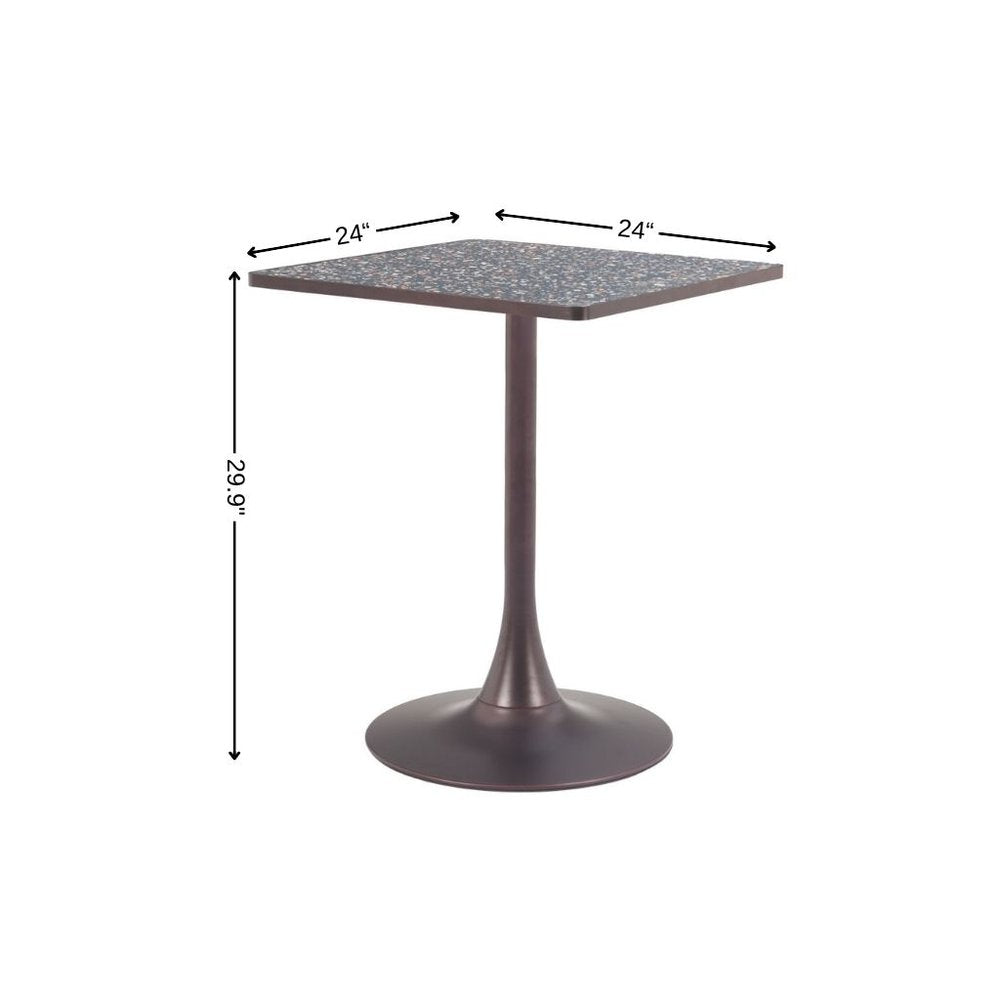 Black Wood and Steel Faux Terrazzo Pedestal Base Square Dining Table - 24-inch