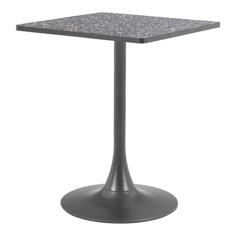 Black Wood and Steel Faux Terrazzo Pedestal Base Square Dining Table - 24-inch
