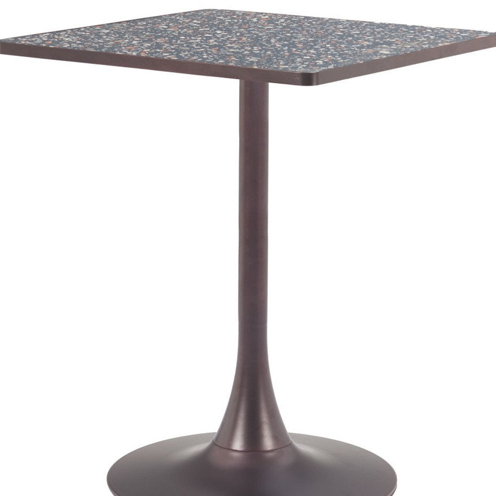 Black Wood and Steel Faux Terrazzo Pedestal Base Square Dining Table - 24-inch