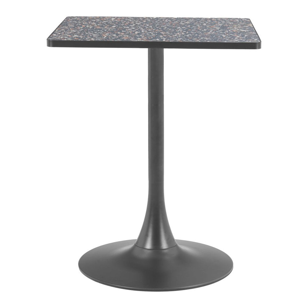 Black Wood and Steel Faux Terrazzo Pedestal Base Square Dining Table - 24-inch