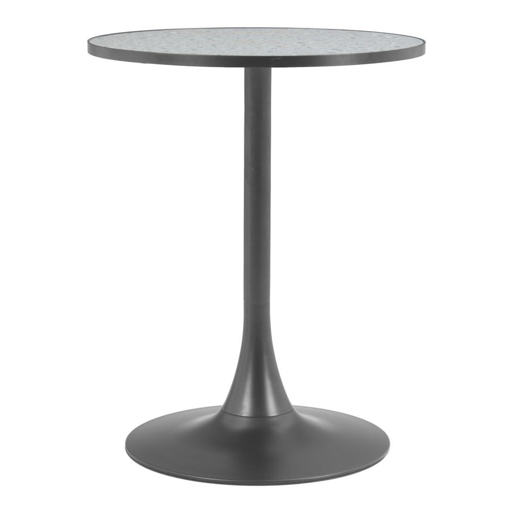 Gray and Bronze Wood and Steel Pedestal Base Round Top Dining Table - 24-inch