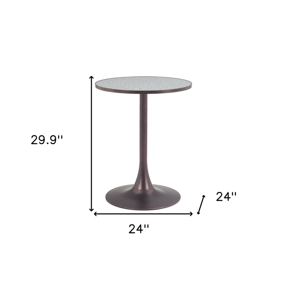 Gray and Bronze Wood and Steel Pedestal Base Round Top Dining Table - 24-inch