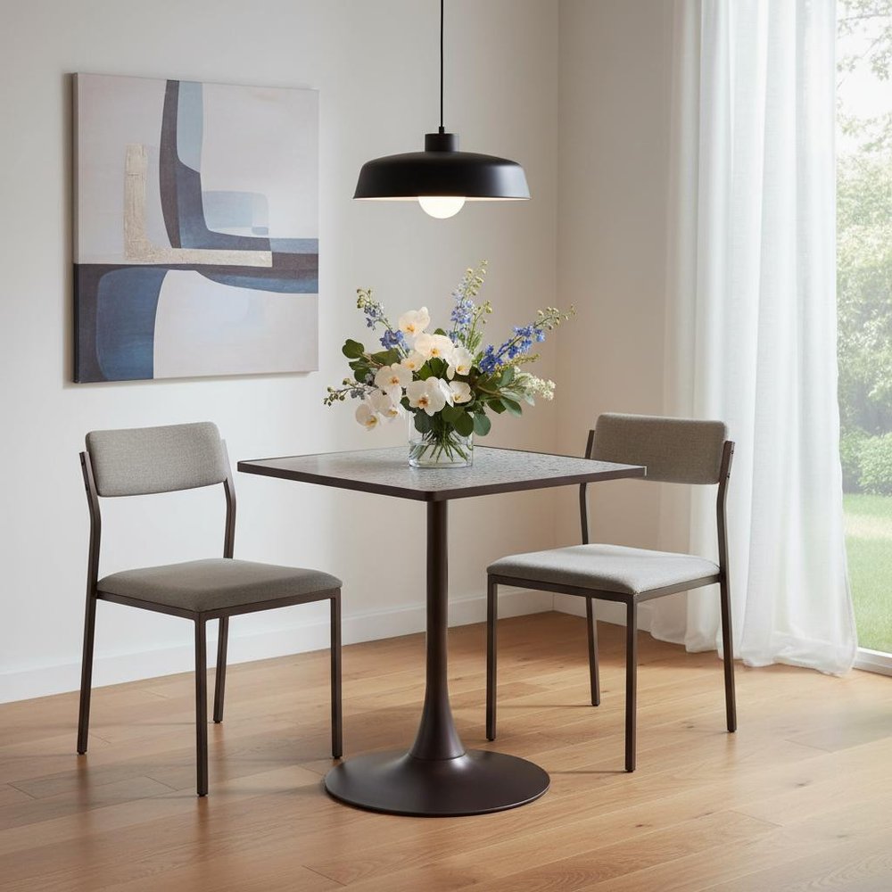 Gray Wood and Steel Faux Terrazzo Pedestal Base Square Dining Table - 24-inch