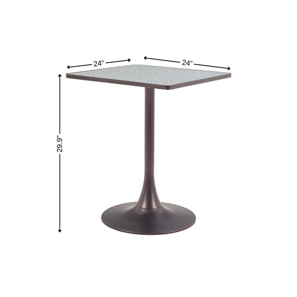 Gray Wood and Steel Faux Terrazzo Pedestal Base Square Dining Table - 24-inch