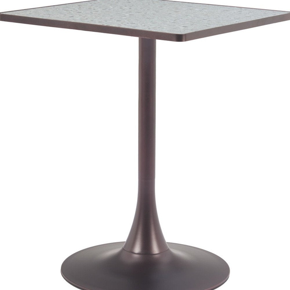 Gray Wood and Steel Faux Terrazzo Pedestal Base Square Dining Table - 24-inch