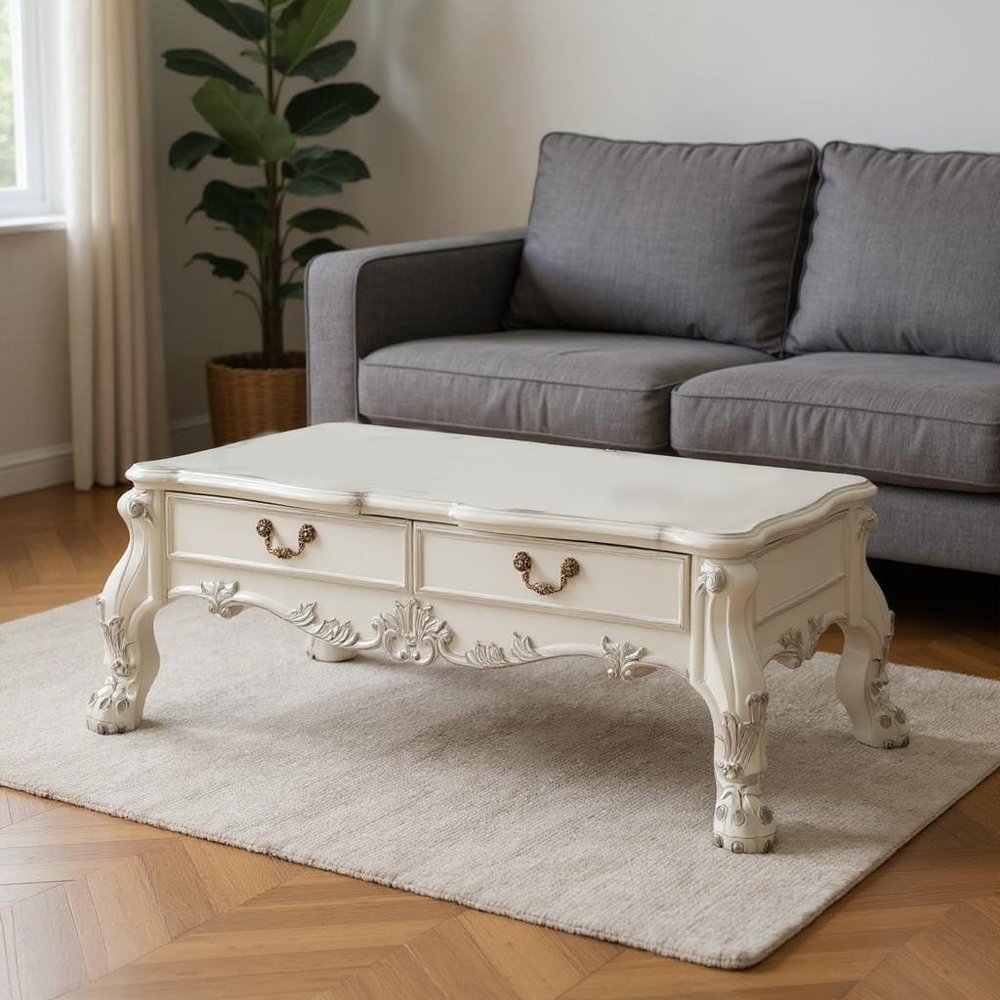 Bone Wood Coffee Table with Two Drawers - 57-inch