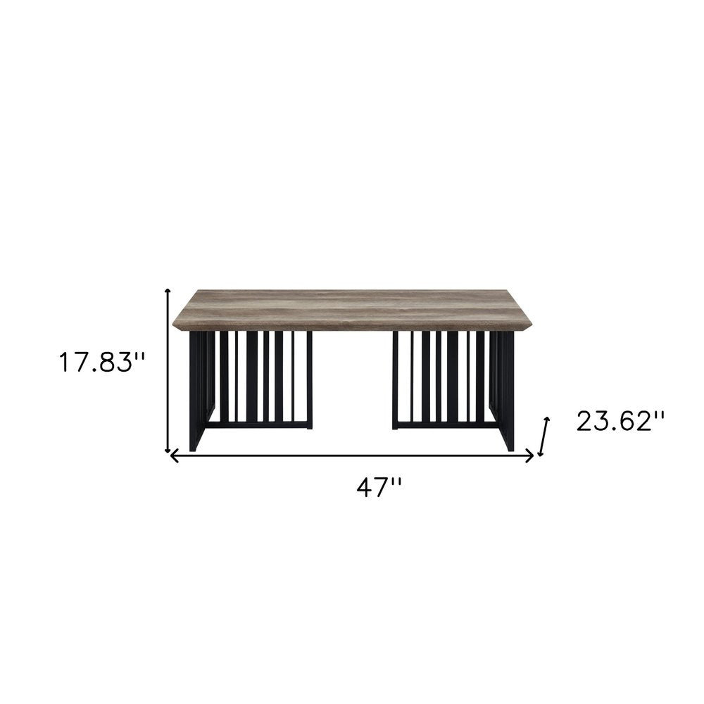 Oak and Black Wood and Metal Distressed Frame Coffee Table - 47-inch