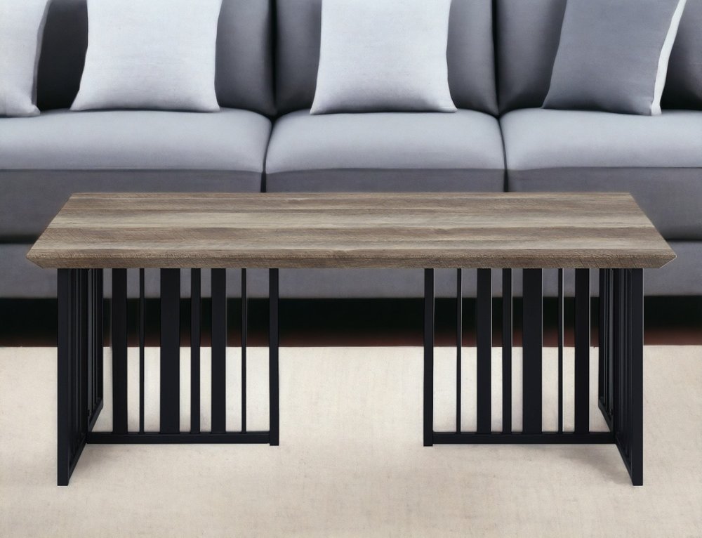 Oak and Black Wood and Metal Distressed Frame Coffee Table - 47-inch