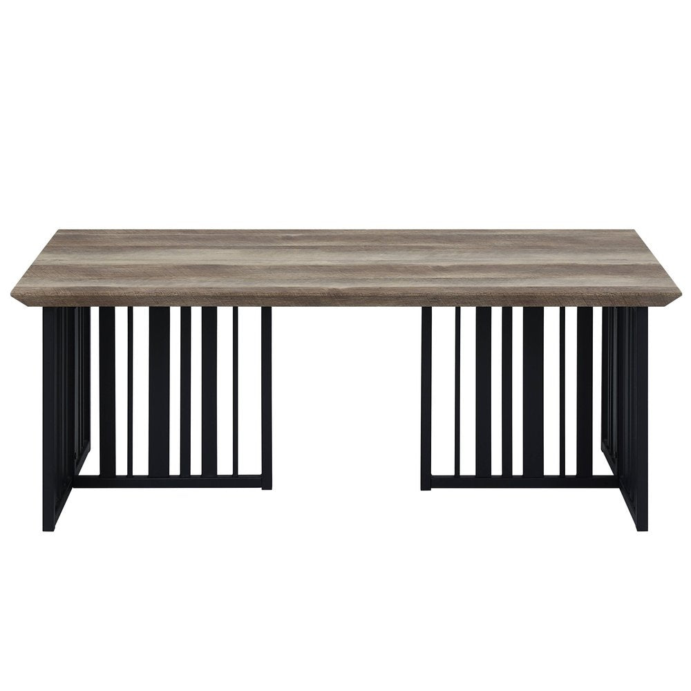 Oak and Black Wood and Metal Distressed Frame Coffee Table - 47-inch