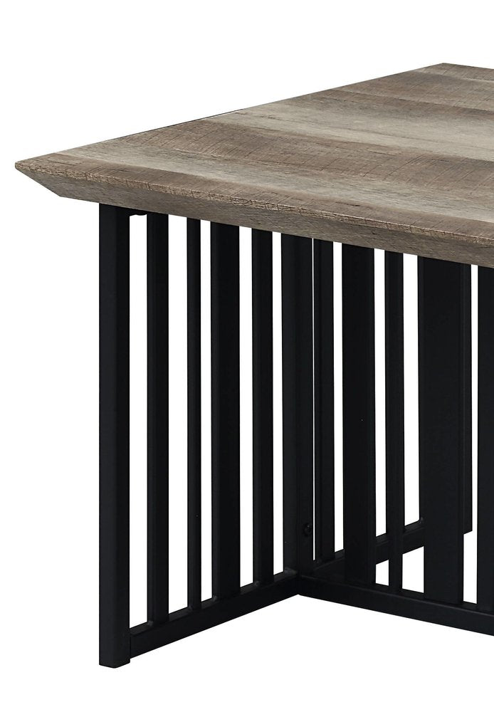 Oak and Black Wood and Metal Distressed Frame Coffee Table - 47-inch