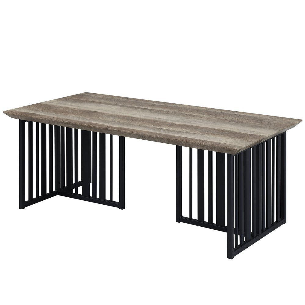 Oak and Black Wood and Metal Distressed Frame Coffee Table - 47-inch