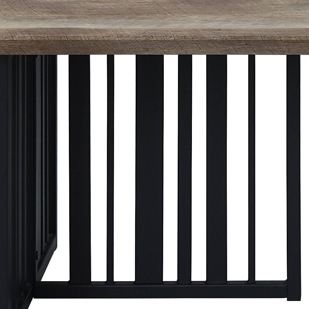Oak and Black Wood and Metal Distressed Frame Coffee Table - 47-inch