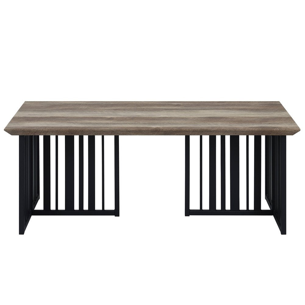 Oak and Black Wood and Metal Distressed Frame Coffee Table - 47-inch