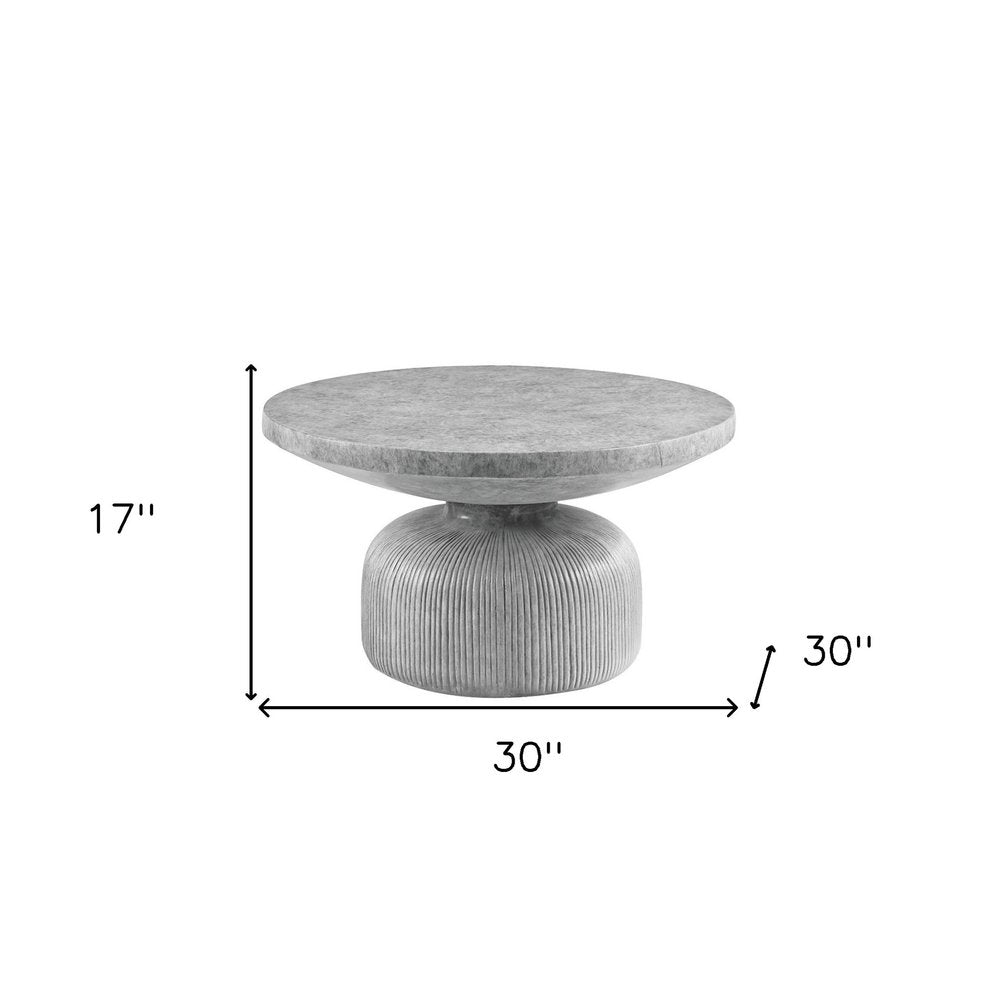 Gray Cement Round Pedestal Coffee Table - 30-inch