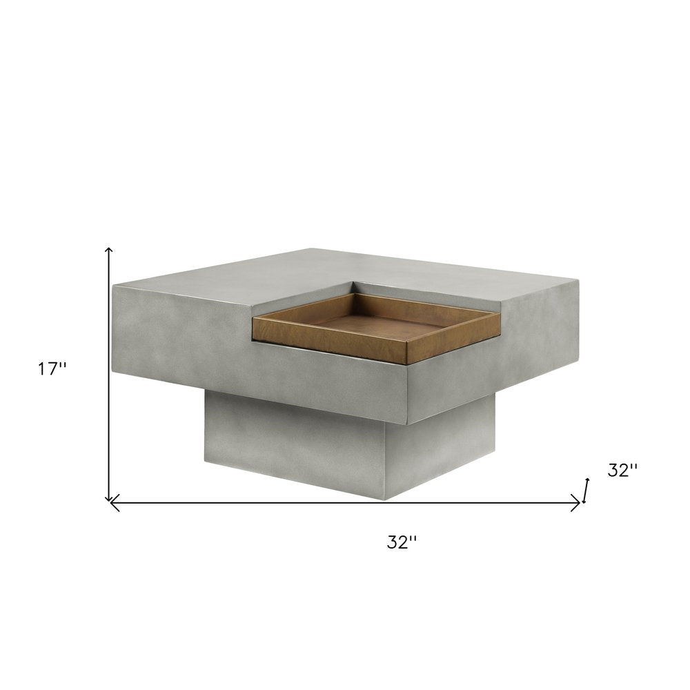 Gray Cement Square Distressed Pedestal Coffee Table - 32-inch
