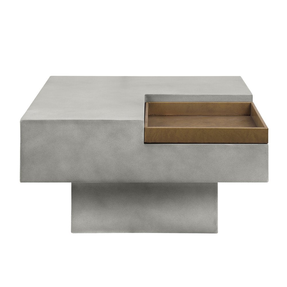 Gray Cement Square Distressed Pedestal Coffee Table - 32-inch
