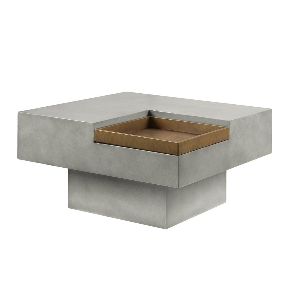 Gray Cement Square Distressed Pedestal Coffee Table - 32-inch