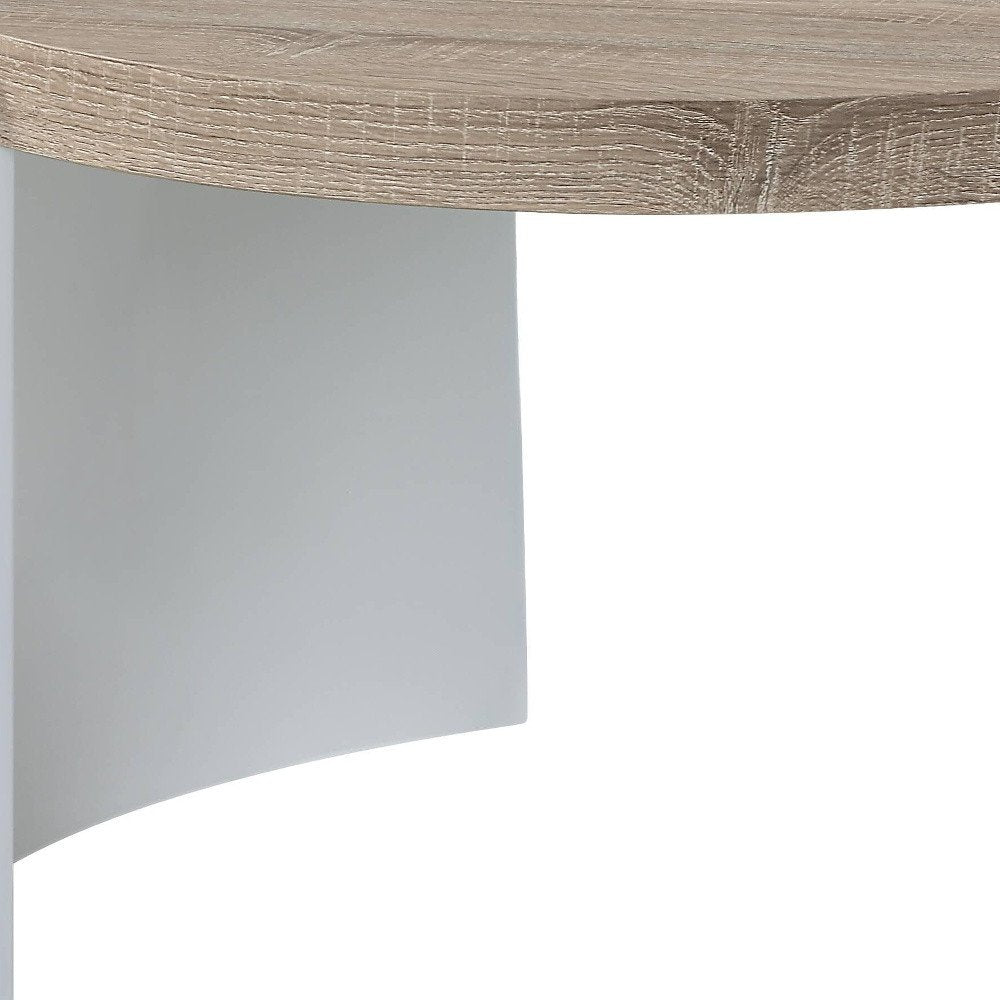 Oak and White Wood Round Partial Frame Coffee Table - 33-inch